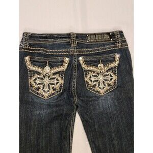 Y2K Style Cropped Jeans Juniors 9 (29x20.5) Embroidered Rhinestone Bling Pockets